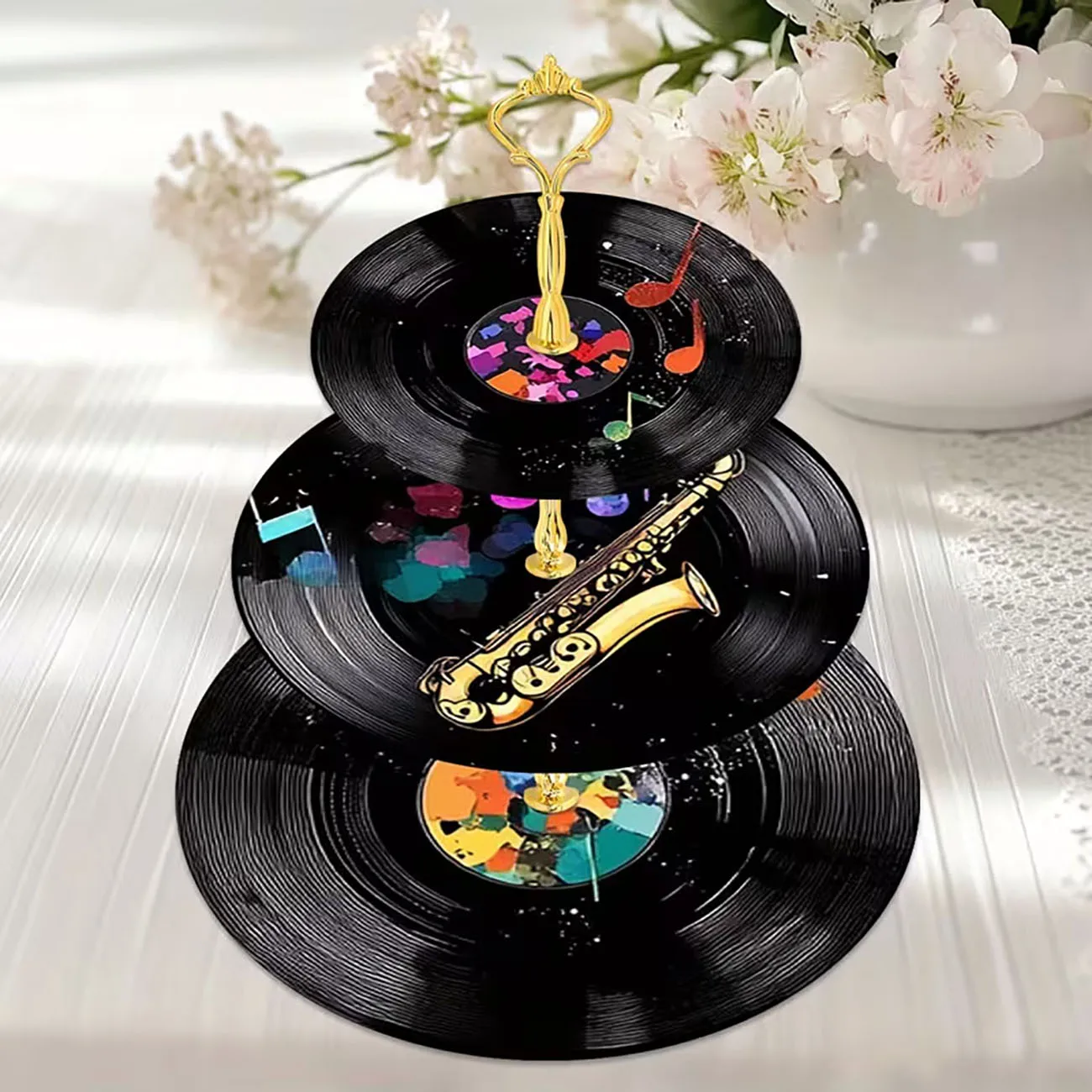 1 3-Layer Wooden Display Tray, Easy to Assemble without Tools, Suitable for Various Party and Tea Gathering Scenes