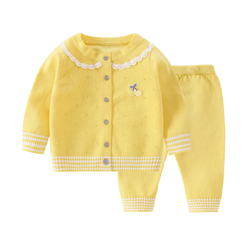 

Newborn Knitted Sweater Set Cute Long Sleeve Single-Breasted Cardigan Pants 2Pcs Suits Spring Fall Casual Baby Clothes Sets