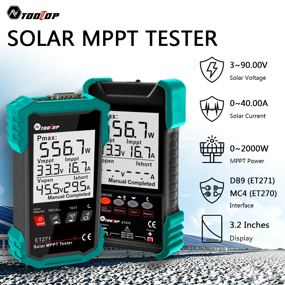 TOOLTOP ET270 ET271 Solar MPPT Tester 2000W Photovoltaic Module Voltage Current Power Data Recording Solar Panel Diagnosis