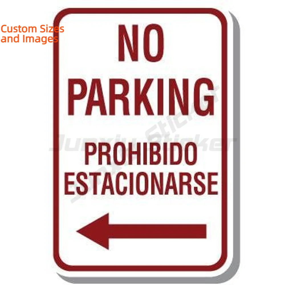 Bilingual No Parking With Arrow Left Vinyl Decal For Gate Waterproof UV Resistant For Indoor And Outdoor Use Sticker Notice