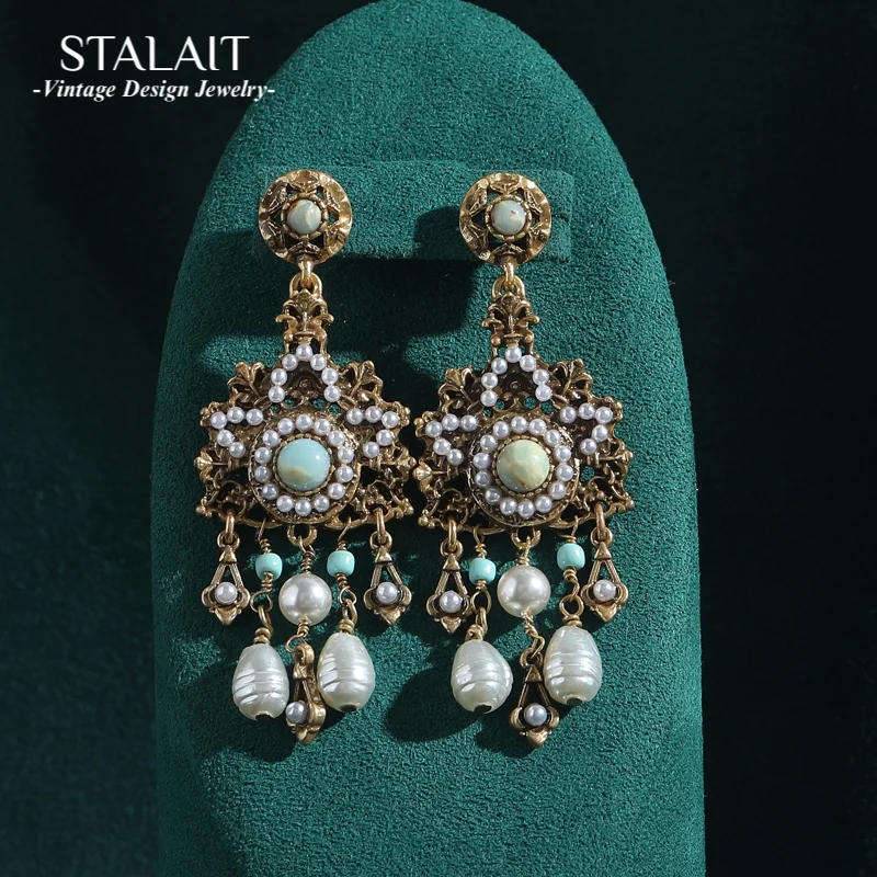 

Винтажные антикварные золотые серьги с дворцовым замком и кисточкой, большие серьги с жемчугом для женщин, роскошные дизайнерские ювелирные изделия, новинка 2025 г.