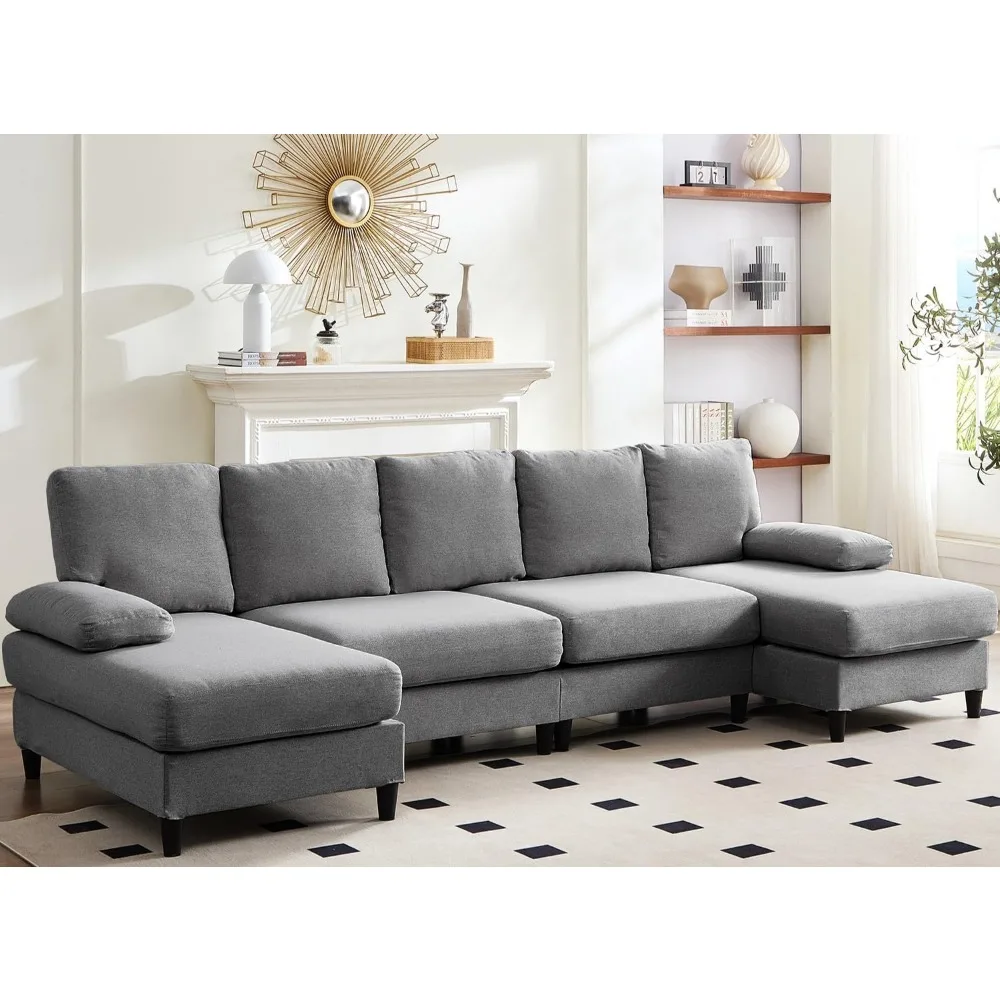 114 U-Shaped Living Room Sofa Set, Linen Fabric Oversized Sectional Soft Couch, 4 Seat Modern Couches with Removable Pill