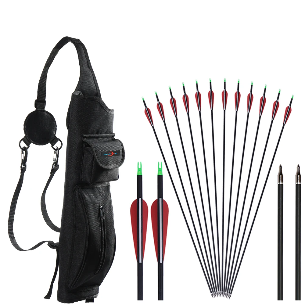 Archery Box ou Hunting Quiver, Mix Arrows Set com Presentes Gratuitos, Acessórios de Seta, Papel Alvo, Preto, 12Pcs