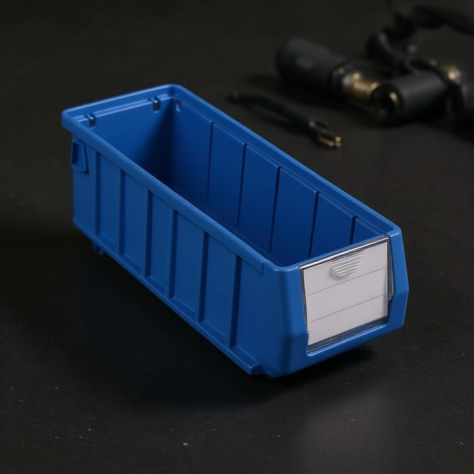 Label Holder Bin Ribbed Plastic Storage Bin Plastic Label Holder Angled Front Office Supply Blue for Workshop, Garage