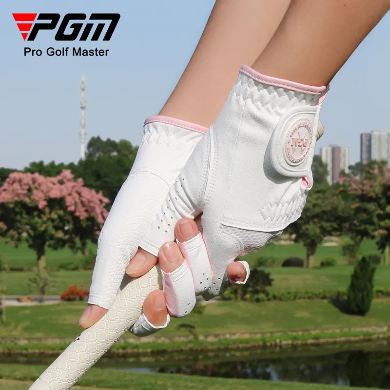 PGM Golf Women's Gloves with Two Hand Microfiber Fabric Breathable Dew Fingers Durable, Non slip, Colored, Soft and Durable