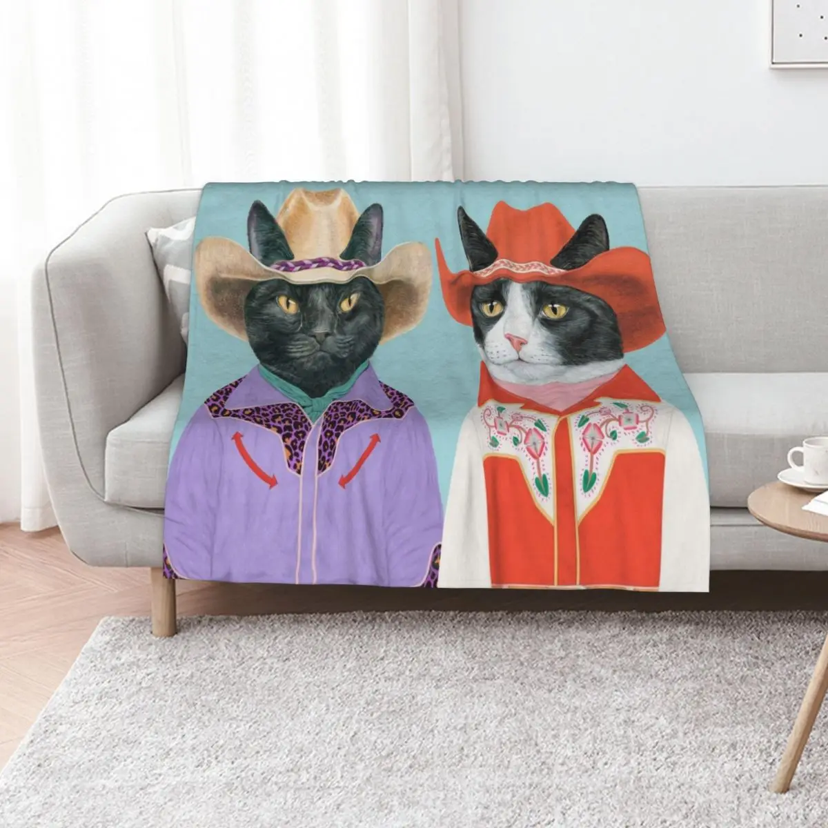 Carnival Cats - Black Cat & Tuxedo Cat Throw Blanket Hair Flannels Tourist Thins Hairy Blankets