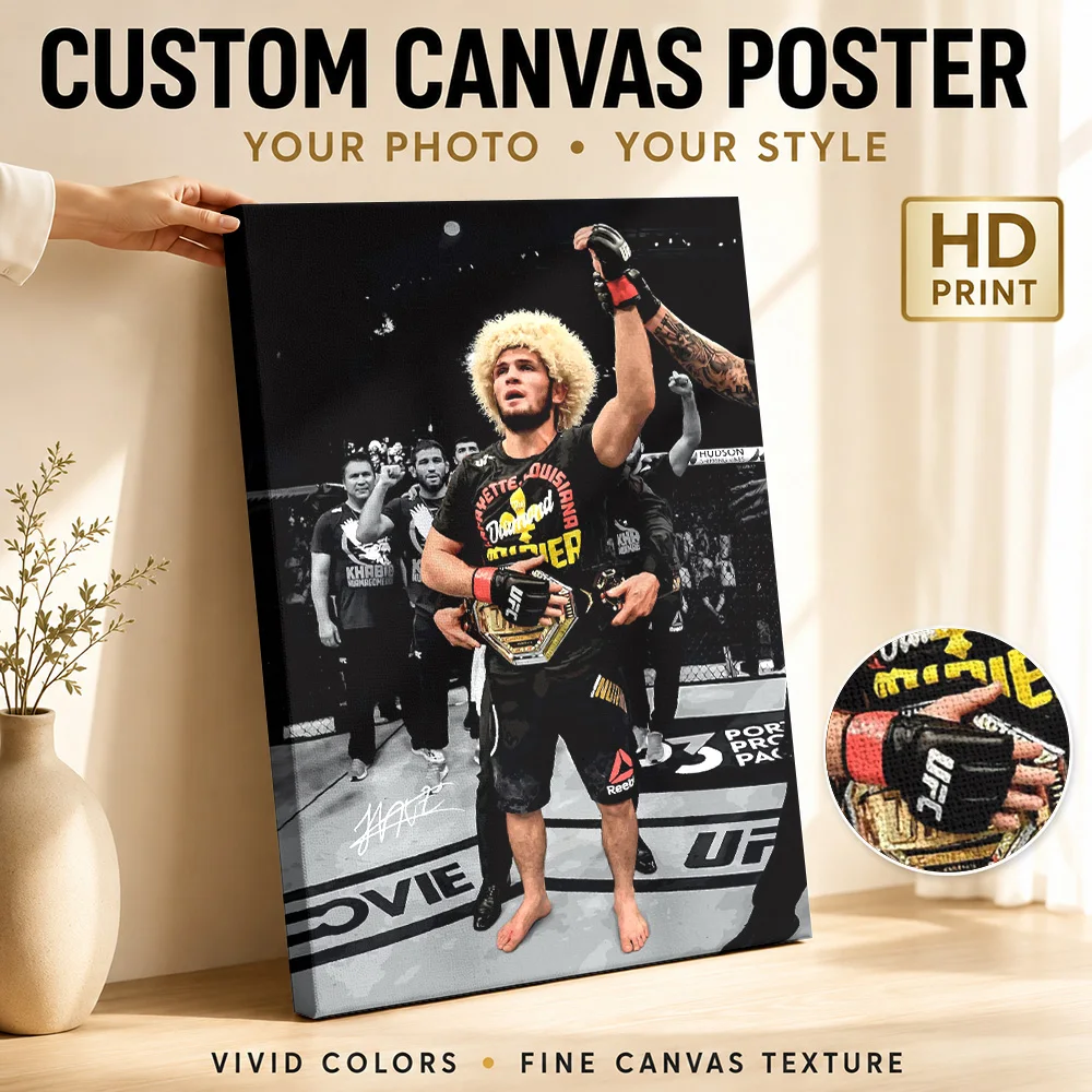 Khabib Nurmagomedov MMA Champion Canvas Painting Poster Customized Photo Sports Portrait Canvas Wall Art for Bedroom Gym Decor