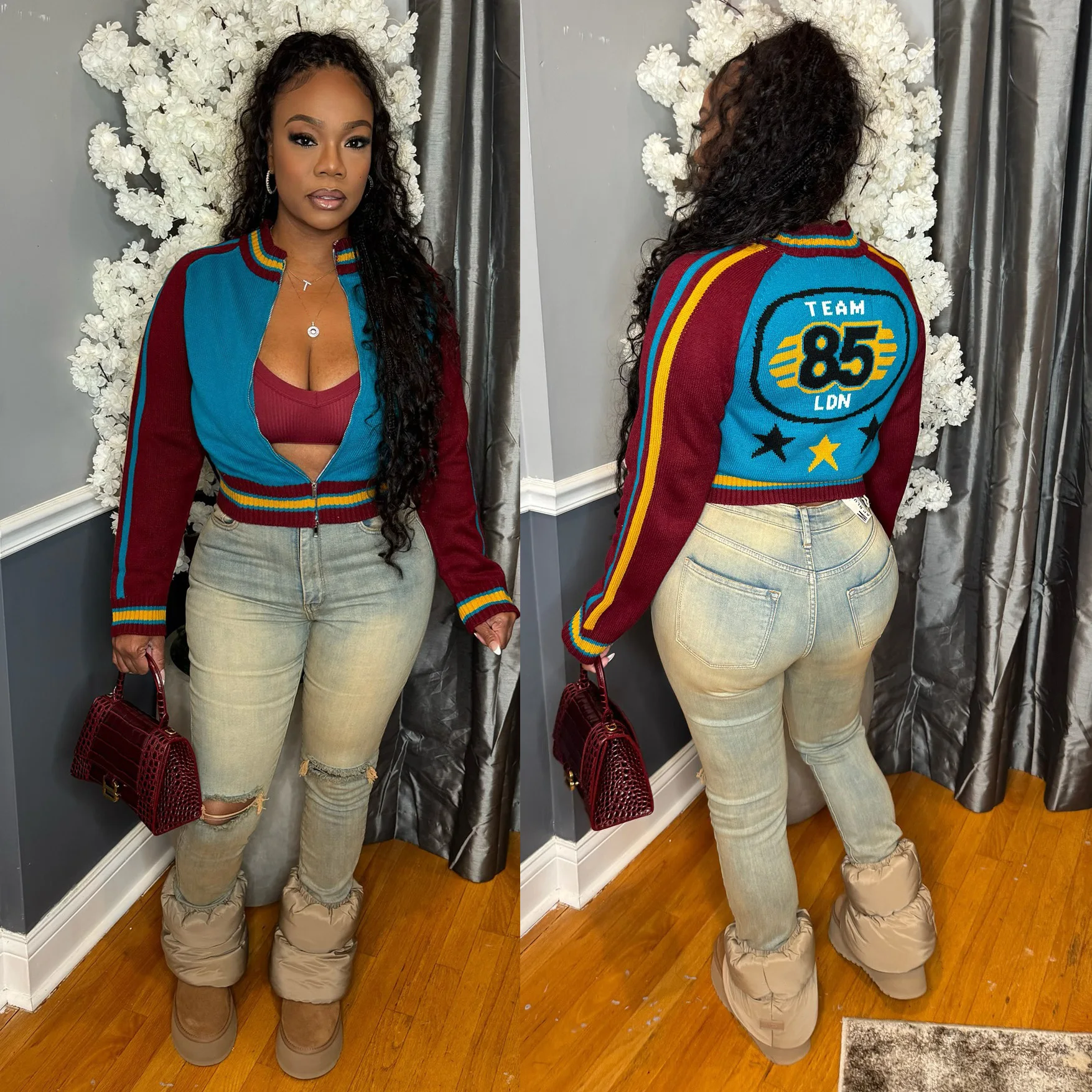 الشتاء محبوك سترة جاكيتات النساء المحاصيل اسكواش البيسبول معاطف Y2K الشارع الشهير 2025 الخريف رسالة سايبر جاكيتات معاطف تريكو #3