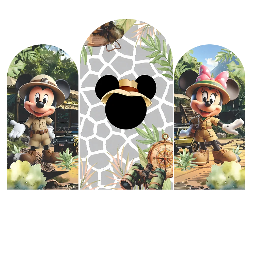 

Чехол для арки с Микки Маусом и тропическими джунглями для вечеринки, фон с мультяшной аркой, чехол для десертного стола, баннер