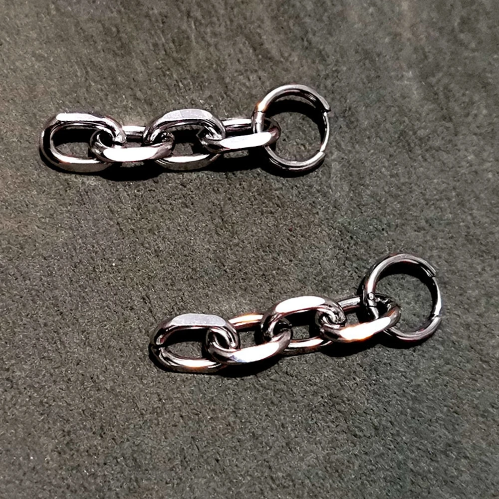 Y2K Gothic Chunky Chain Tassel Dangle Earrings for Women Men Unisex Punk Grunge Fashion Stainless Steel Link Hoop Earrings