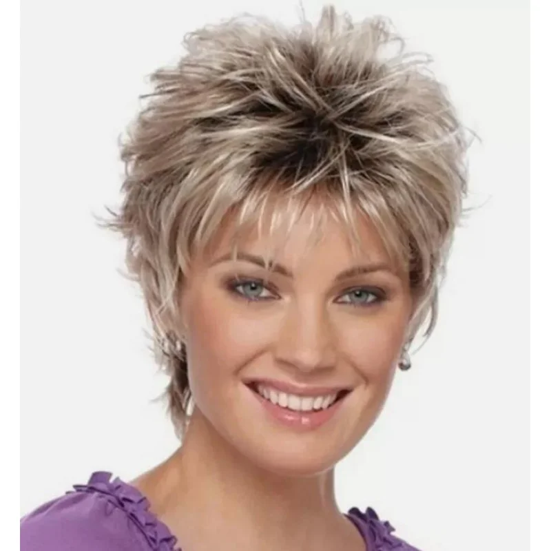 

Women Short Pixie Cut Dark Brown Ombre Blonde Synthetic Hair Wigs