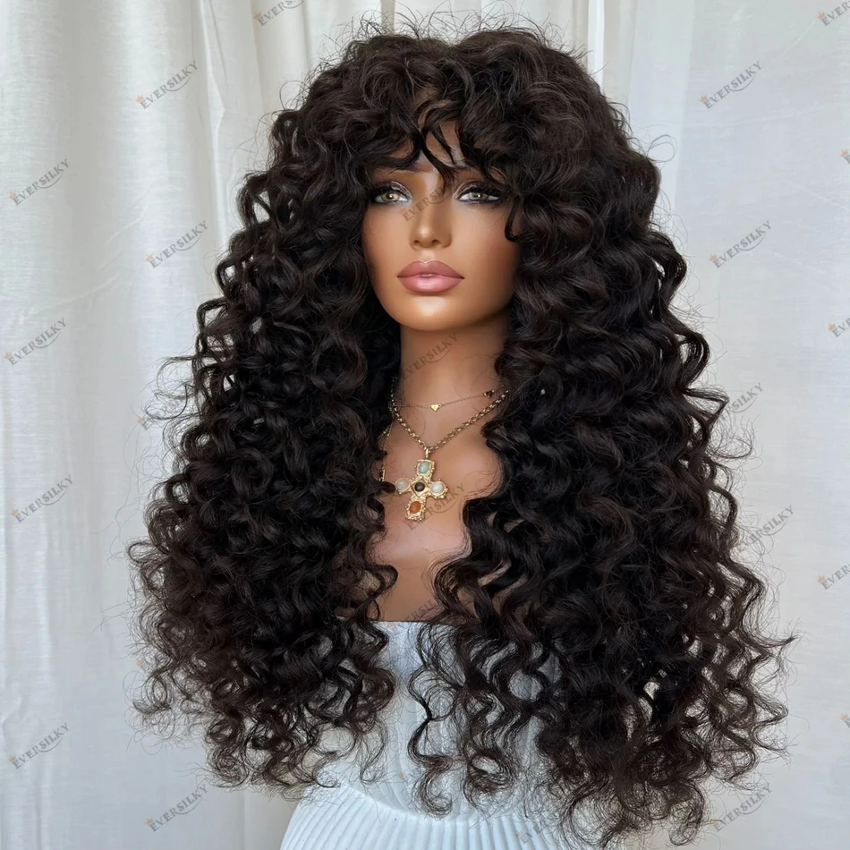 

Wand Curls 100% Human Hair 13X6 Lace Front Wigs with Bangs Glueless 5x5 HD Lace Closure Wig Virgin Indian Human Hair Full Lace