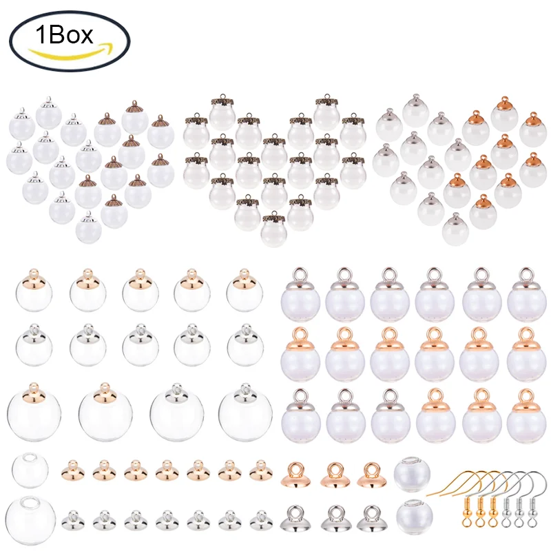 30/60Pc 18mm Mini Empty Clear Glass Globe Bottle Wish Ball Bottles Pendant Charms with 30 Pcs 8mm Cap Bails for Jewelry Making