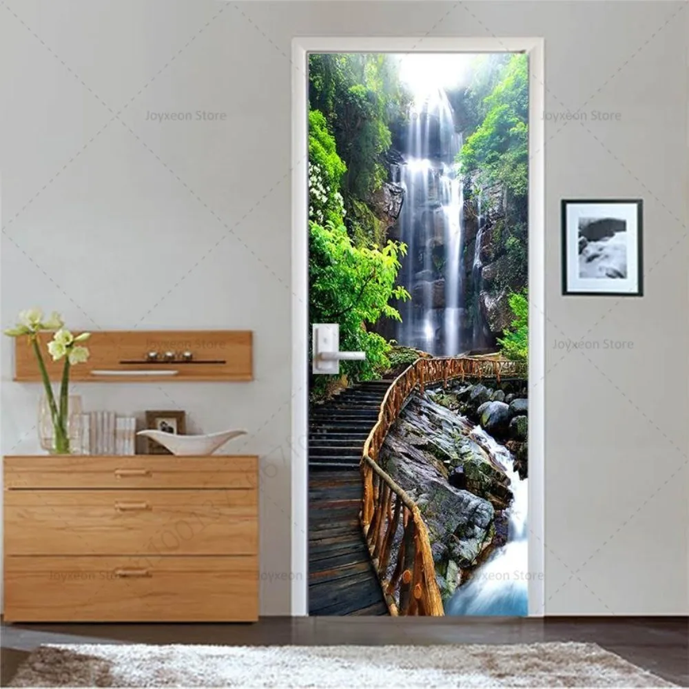 Green Forest Door Stickers Natural Atmosphere Poster Vinyl PVC Waterproof Self-adhesive Mural Natural Plant Door Stickers