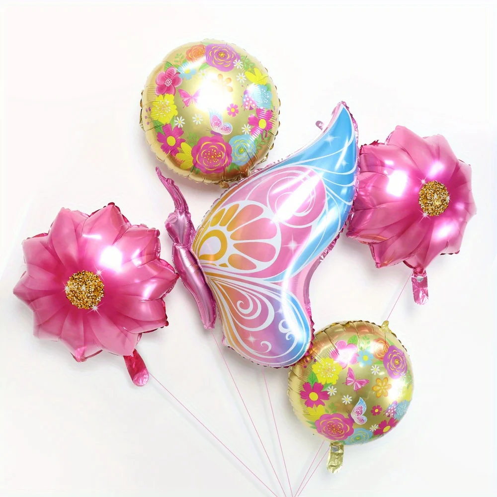 5 Stück Rosa Schmetterling Sonnenblumen Folienballons Schmetterlingsballons Themenballons Mädchen Party Geburtstag Hochzeit Babyparty Dekoration