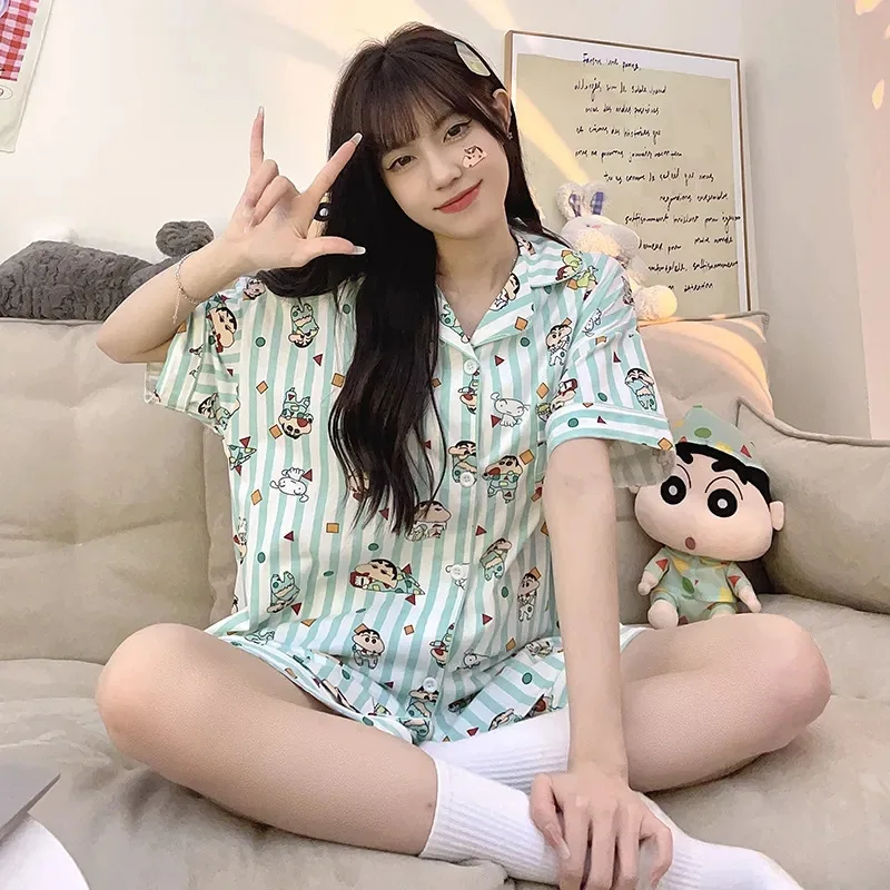 

Crayon Shin-Chan Kawaii Anime Short Sleeves Shorts Cute Cartoon Ins Sweet Soft and Comfortable Turndown Collar Gifts for Girls