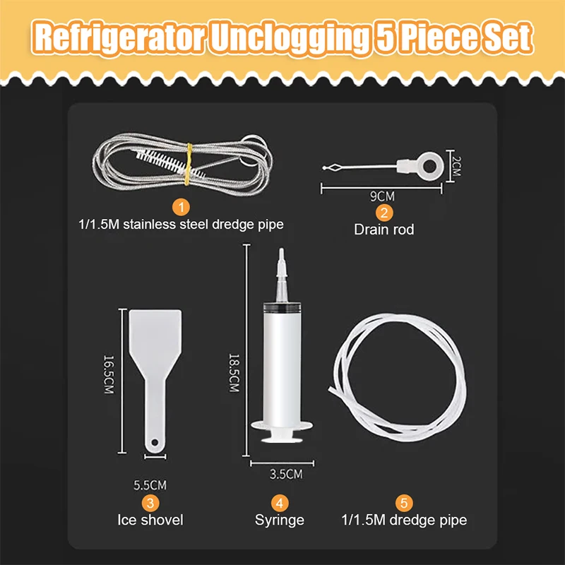 5pcs Refrigerator Drain Hole Dredging Tool Clean Brush Set Can Dredging  Hole Clog Syringe Hose Cleaning Water Outlet In Fridge