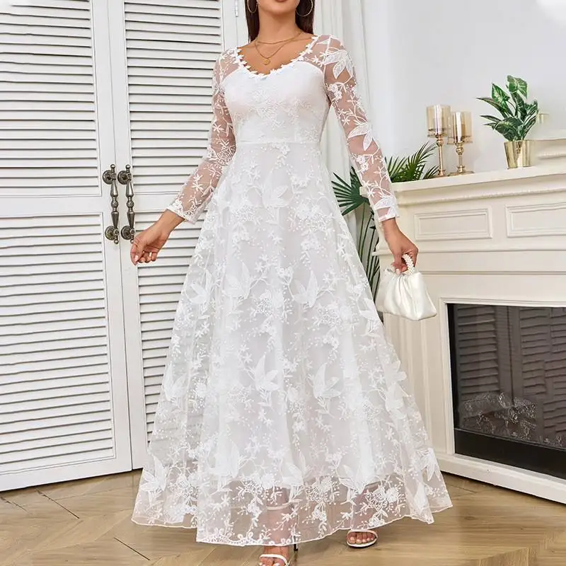 New 2025 Women's Long Sve Pure Color Lace Bridal Dr Transparent Wedding Dr Faionable Spring Polyester mid Waist