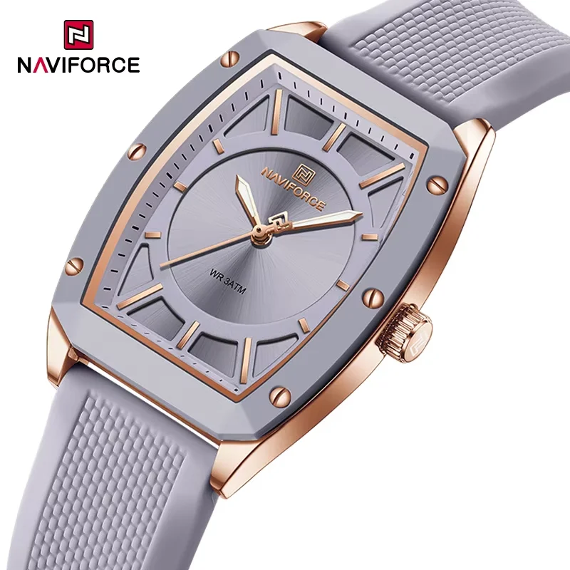 NAVIFORCE Elegant Women\'s Wristwatch Soft Silicone Female Sports Full Dress Clocks Quartz Waterproof Watch Give for Ladies Gifts