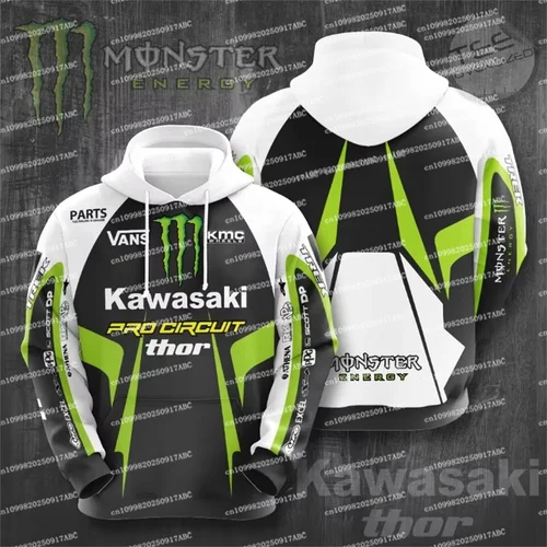 Imagen 2 del producto (Kawasaki) Sudadera con capucha para hombre, ropa deportiva Kawasaki, sudadera con capucha de esqueleto para hombre de alta calidad, uniforme de motocicleta urbana, Sudadera con capucha para adultos
