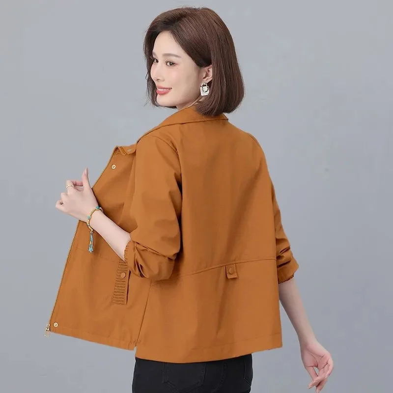 Short Coat Women's Spring Autumn 2025New Casual Fashion Jacket Windbreaker Female Middle-Aged Mother Outwear Large Size Overwear