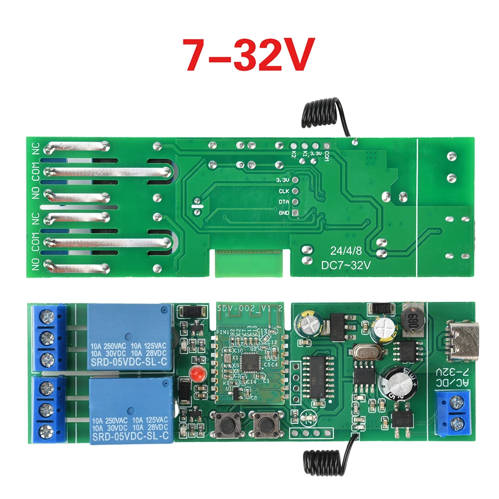 AC/DC 7-32 V eWelink APP 2 canaux Bluetooth WIFI relais module de commutation version RF 433 MHz RF télécommande Type C 5 V interface