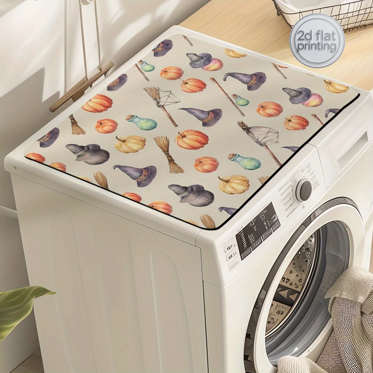 1pc Decorative Laundry Room Countertop Mat Halloween Pumpkin And Witch Hat Vintage Style Dish Drying Mat Quick Dry Polyester, Pe