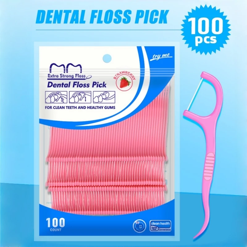 100pcs Fruit Flavor Dental Floss Stick Fresh Breath Plaque Removal Ultra Fine Toothpick Multi-function Oral Hygiene Care Tool