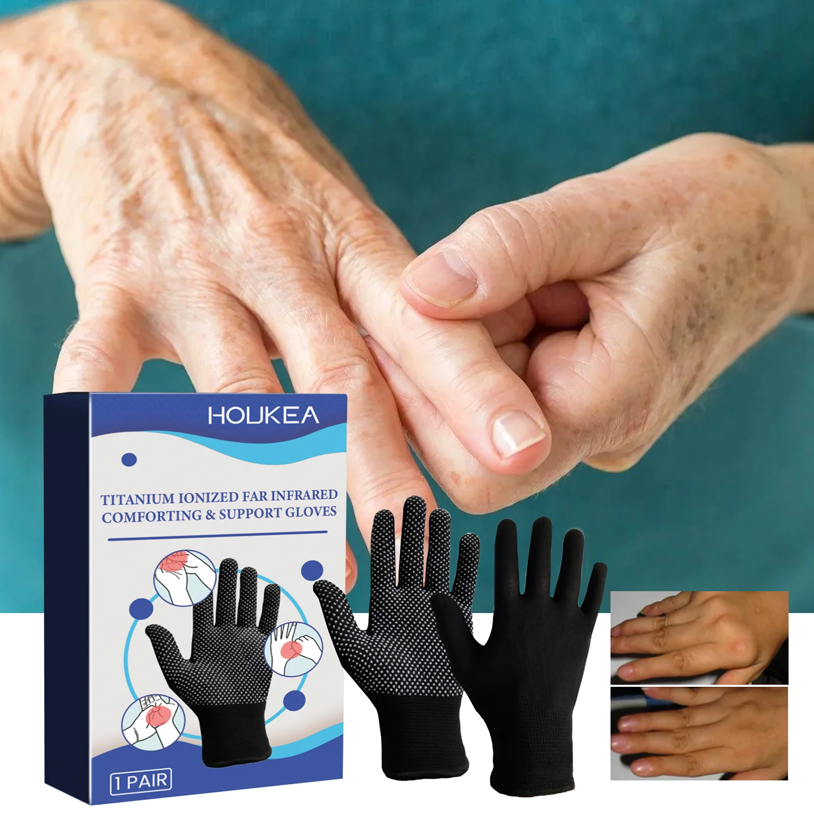 Abgabe von Relief-Handschuhen. Handgelenkhandschuhe zur Linderung von steifem, wundenem und geschwollenem Handgelenk und Daumengelenken