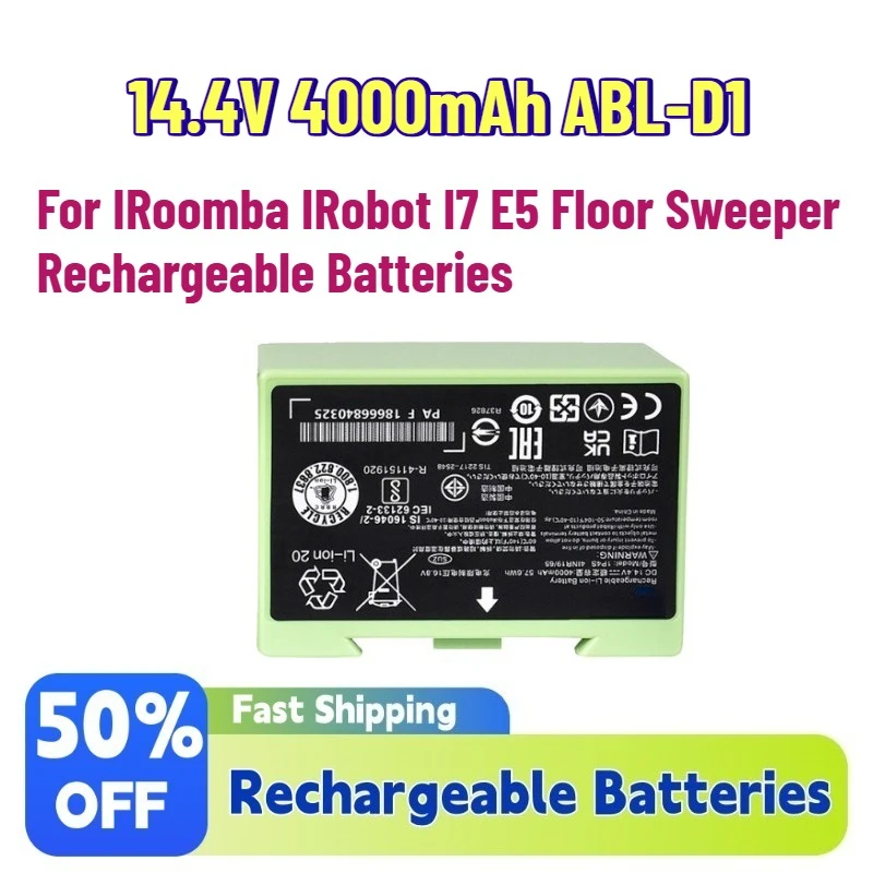 

Upgrade Large Capacity 14.4V 4000mAh ABL-D1 Lithium Battery for IRoomba IRobot I7 E5 Floor Sweeper Rechargeable Batteries