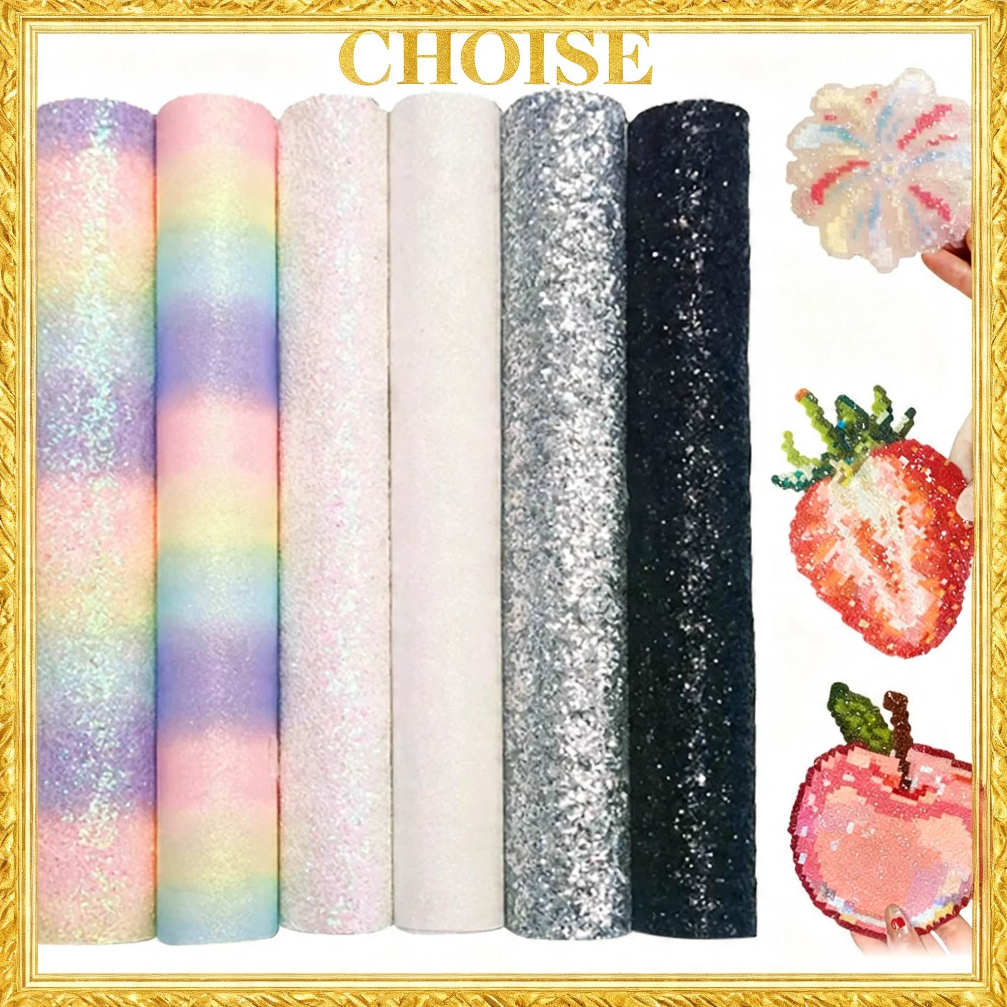 6Pcs Fuse Beans Rainbow Glitter Baking Cloth Shining Non Stick Heat Resistant Ironing Sheets Heatproof Gradient