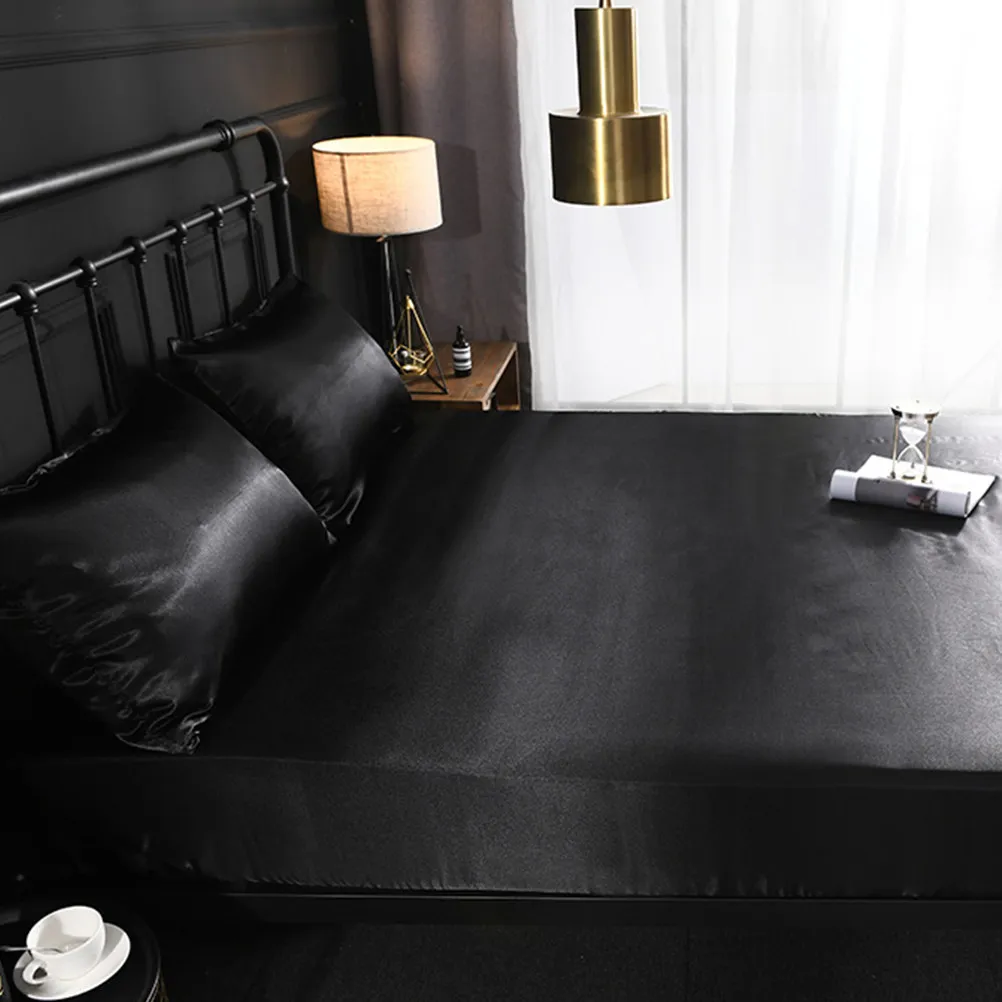198x203x30cm Silk Satin Mattress Cover Pure Color Fitted Sheet Waterproof Mattress Protector Elastic Bed Pad Cover All Surround