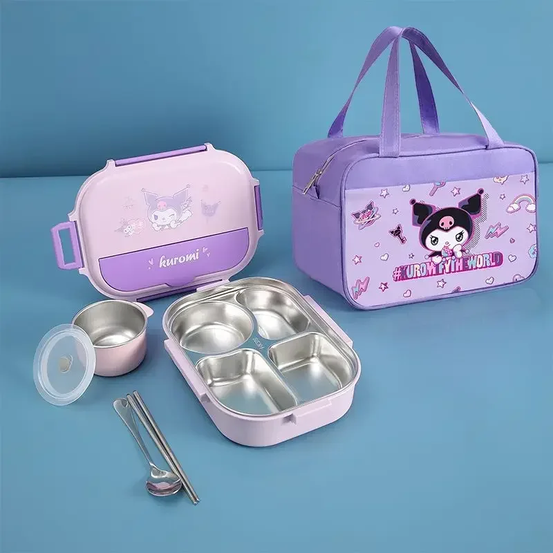 

Cartoon Hello kitty kuromi Cinnamoroll four-compartment lunch box kawaii lunch box separated anti-scalding and heat-insulating