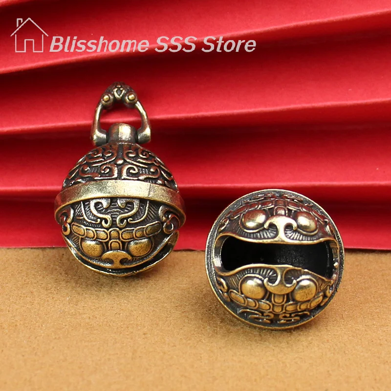 【S】Vintage Brass Keychain Pure Copper Gluttonous Bell Car Key Chain Pendant Small Pendant Men And Women