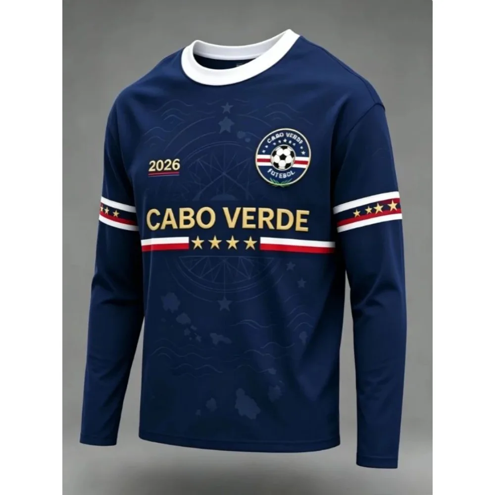 2026 Long-Sleeved T-Shirt Cape Verde Football Jersey Training T-Shirt 3D Printed Streetwear Men Women T-Shirt Sports Casual Top