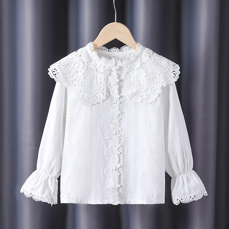 

2025 Spring Autumn Baby Toddler Teenager Girls Ruffles Blouse Long Sleeve School Girl Shirt Solid Color Kids Tops 6 8 10 12 Year