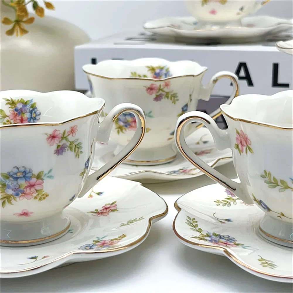 European Espresso Cup and Saucer Set Lotus-shaped Embossed 90ml Exquisite Small 6pc Coffee Cup Set Gift Box 4