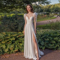 Elegant Wedding Dresses Sweetheart Neck Long Sleeves A-Line Bridal Gowns Flowers Pleat Sweep Train Chiffon свадебное платье 2023