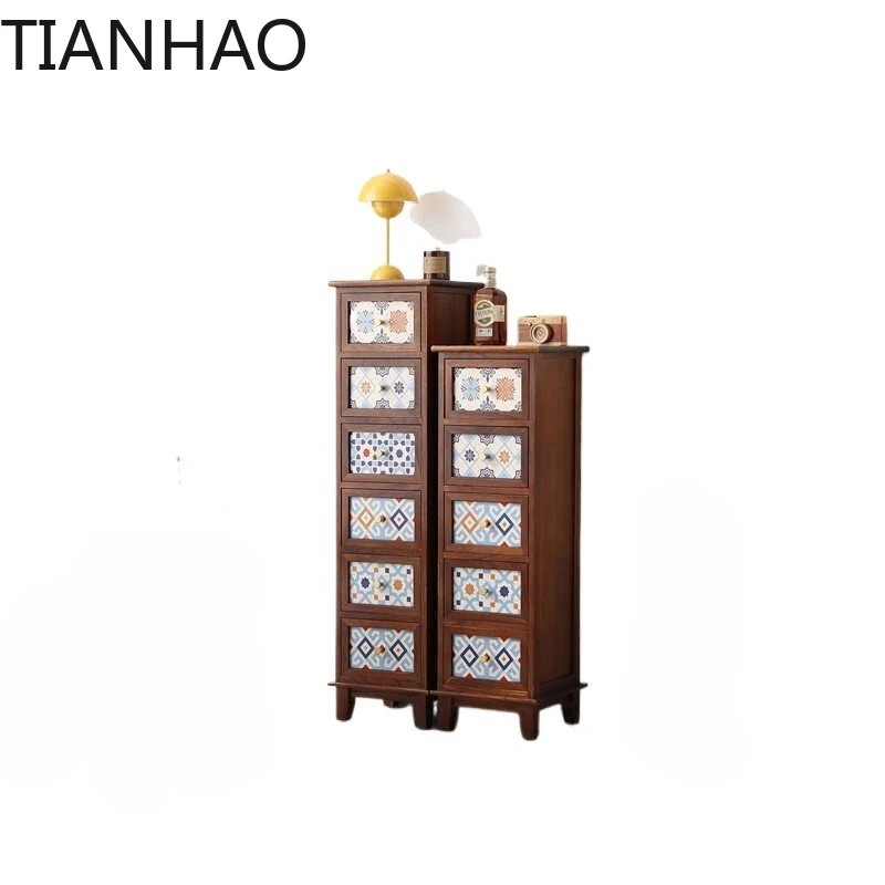 ‌Solid Wood 5 Drawer Chest - Compact Corner Cabinet | Narrow Bedroom Dresser, Entryway Nightstand Assembly Free