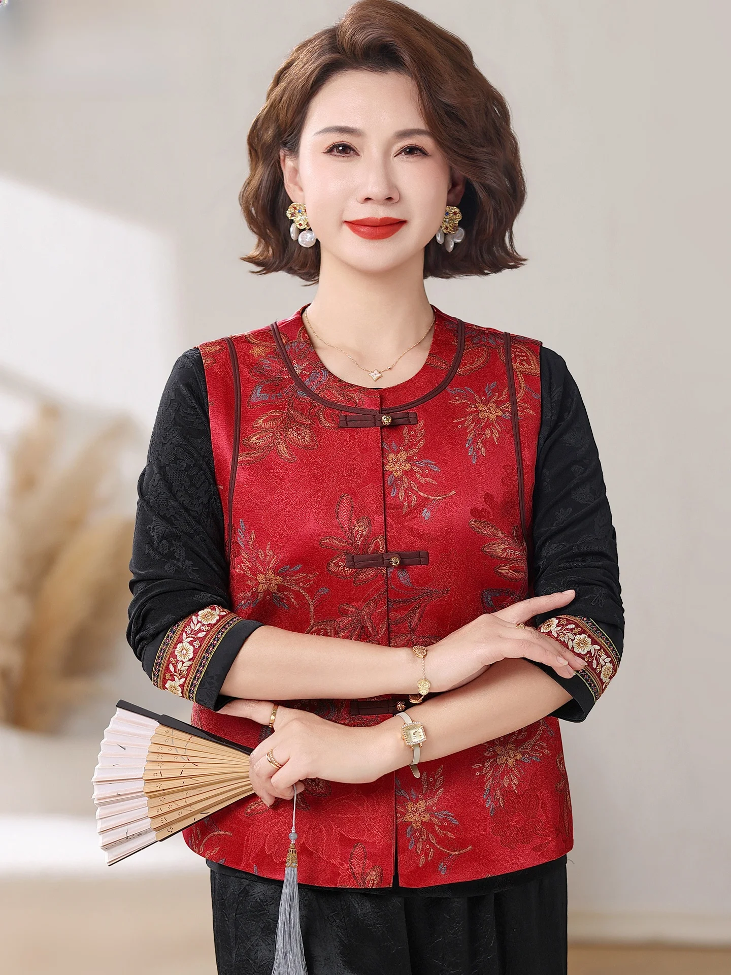 new-chinese-sle-spring-outfit-set-for-mom-ly-women-light-weight-embroidered-vest-top-for-wedding-banquet-ladies-over-40