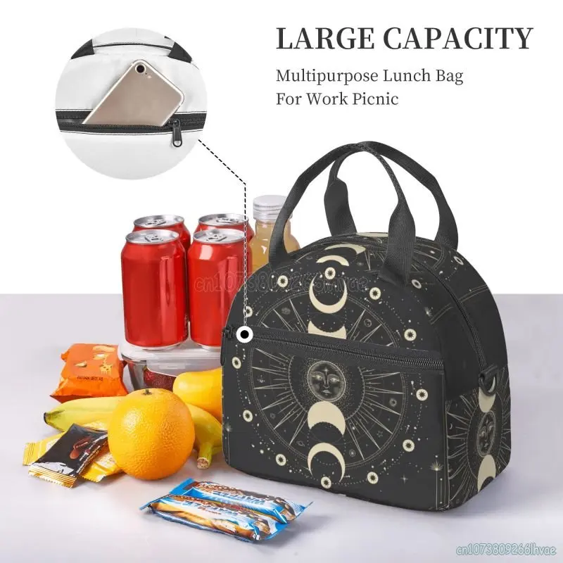 Moon Star Mystic Sun Astrology Tarot Goth Insulated Lunch Bag Thermal Lunch Box Cooler Tote for Adults Kids Work School Picnic