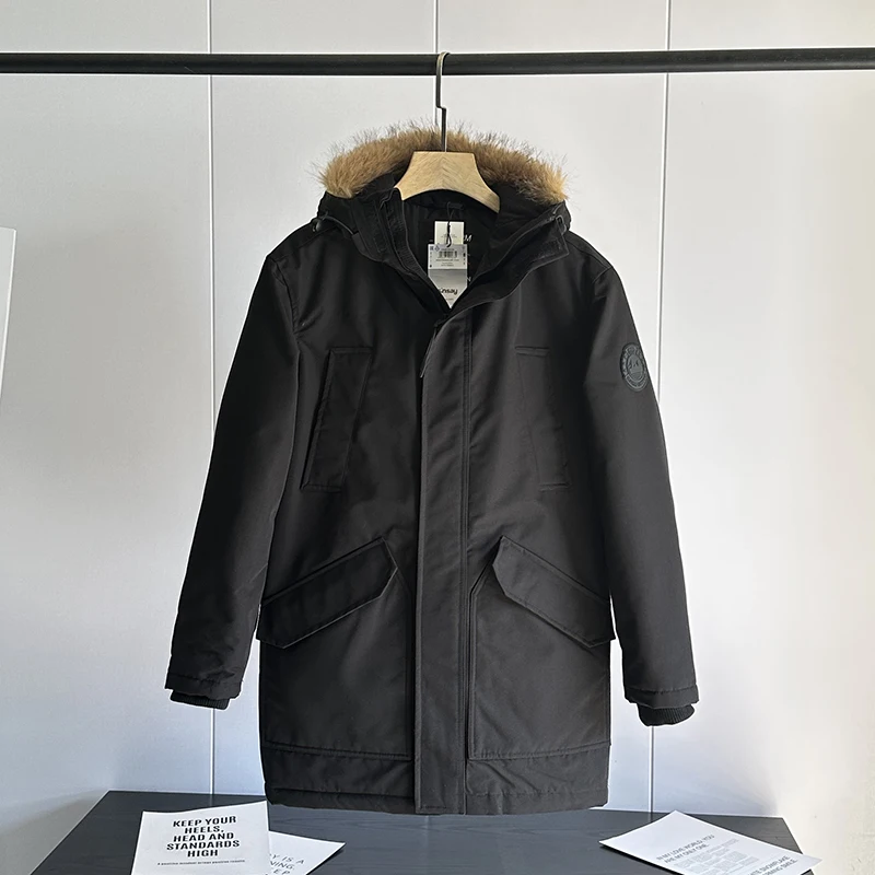 

Thiened Men's Parka Coat Warmth Windproof Long Sve Hooded Jaet Youth Casual Faion Winter Outerwear Cotton Clothes