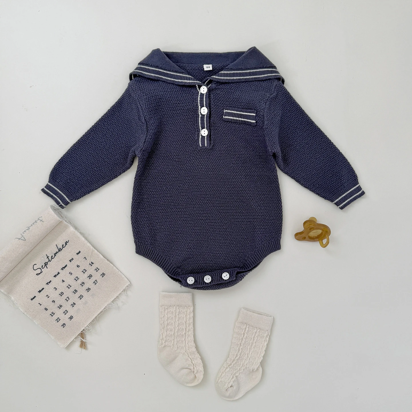 ملابس ربيع 2026 للأطفال الأولاد بأكمام طويلة للأطفال الصغار قطعة واحدة بياقة بحار ملابس تريكو للأولاد الرضع #4