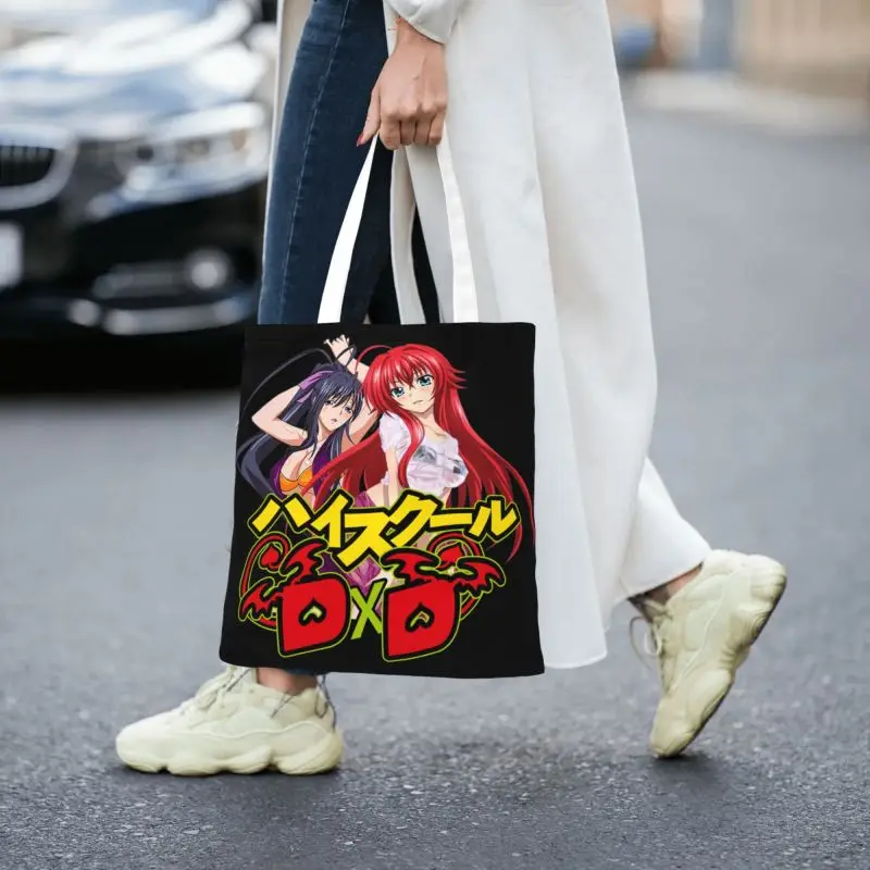 Kawaii Characters From High School Anime DxD Shopping Tote Bags Reusable Groceries Canvas Shoulder Shopper Bag