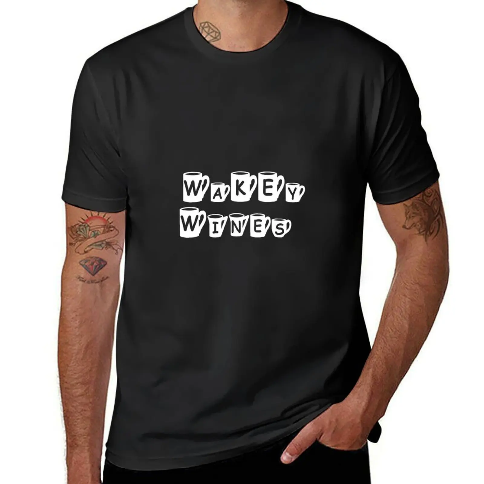 Wakey wines- Mugs Initials letters T-Shirt cute tops blacks mens t shirts casual stylish