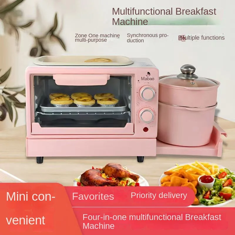 220V 4-in-1 Breakfast Maker with Toasting, Grilling, and Waffle Plates for Quick and Easy Breakfasts