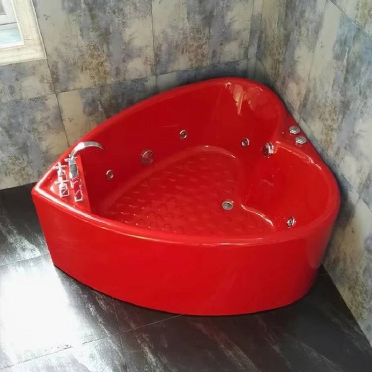 High Gloss Modern Red Heart Shaped Freestanding Double Size Bathtub Low Cost Whirlpool Massage Spa Hot Tub For Bathroom Decor