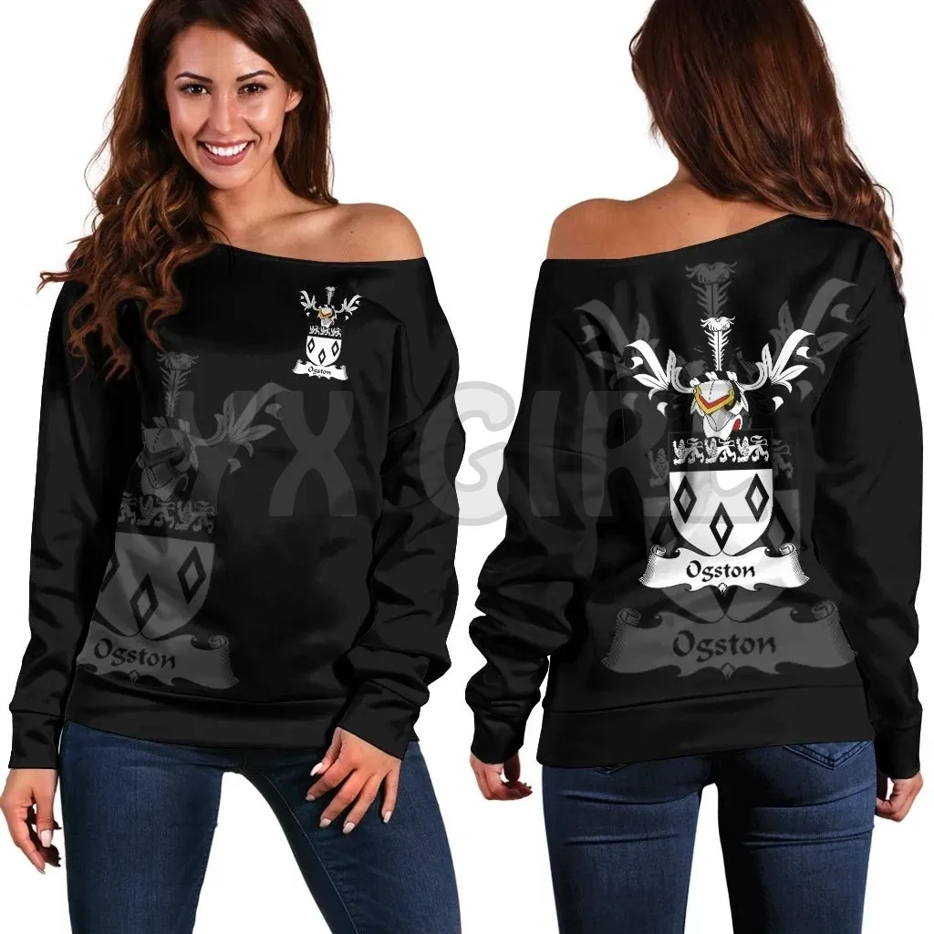 YX GIRL Senhouse Family Crest Women's Off Shoulder Sweater  3D Printed Novelty Women Casual Long Sleeve Sweater Pullover