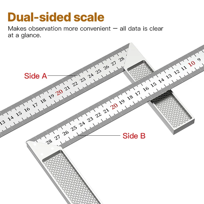 HUHAO 300/500mm Aluminum Handle with Stainless Steel Scale Right Measuring Angle Square Ruler