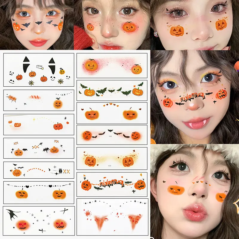 Halloween Decoration Face Stickers Makeup Makeup Props Kids Girls Pumpkin Tattoo Stickers Party Dress Up Face Stickers